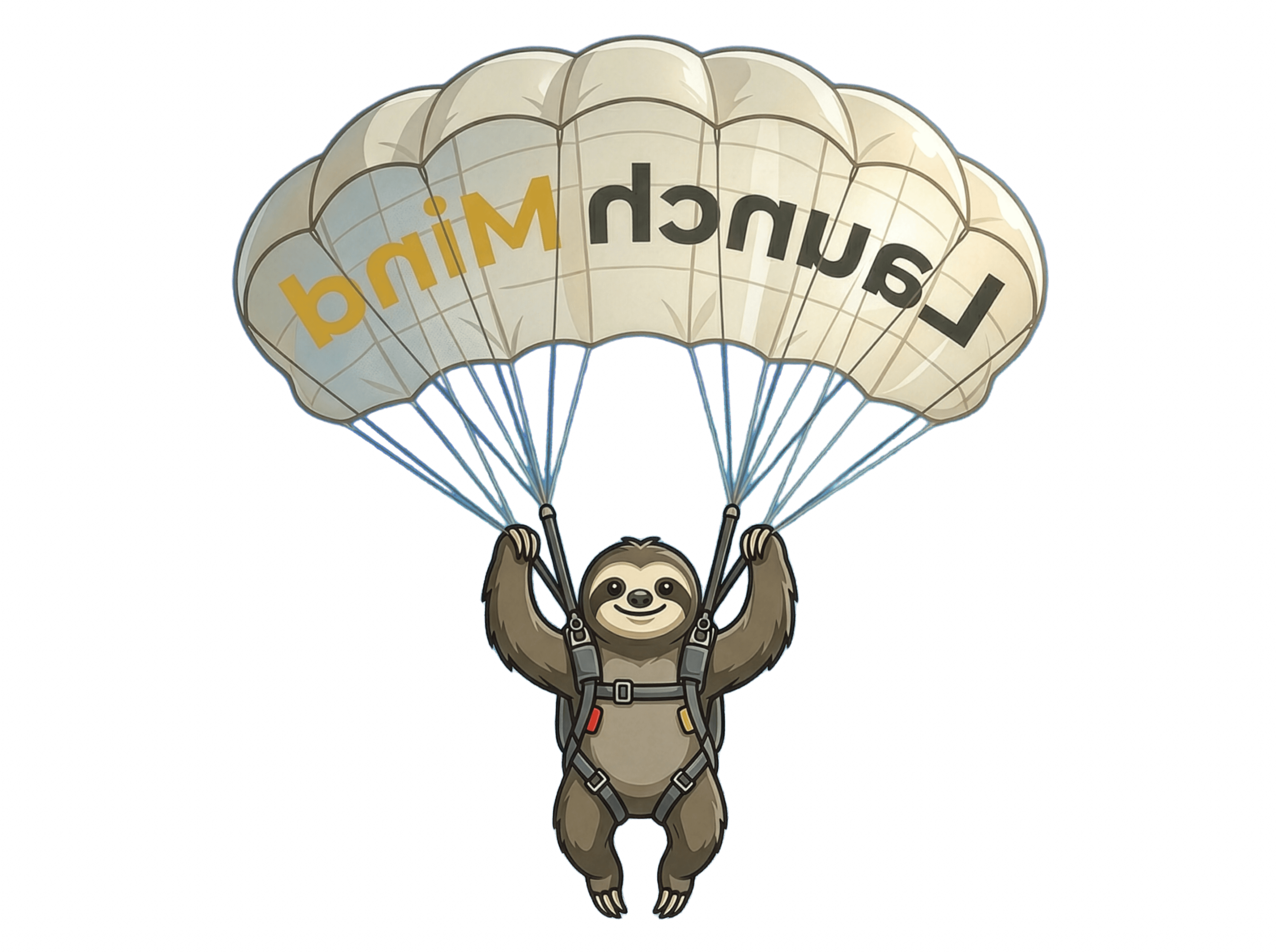 Alex, Launchmind's authority sloth, descending with a parachute — a soft automated launch of SEO content